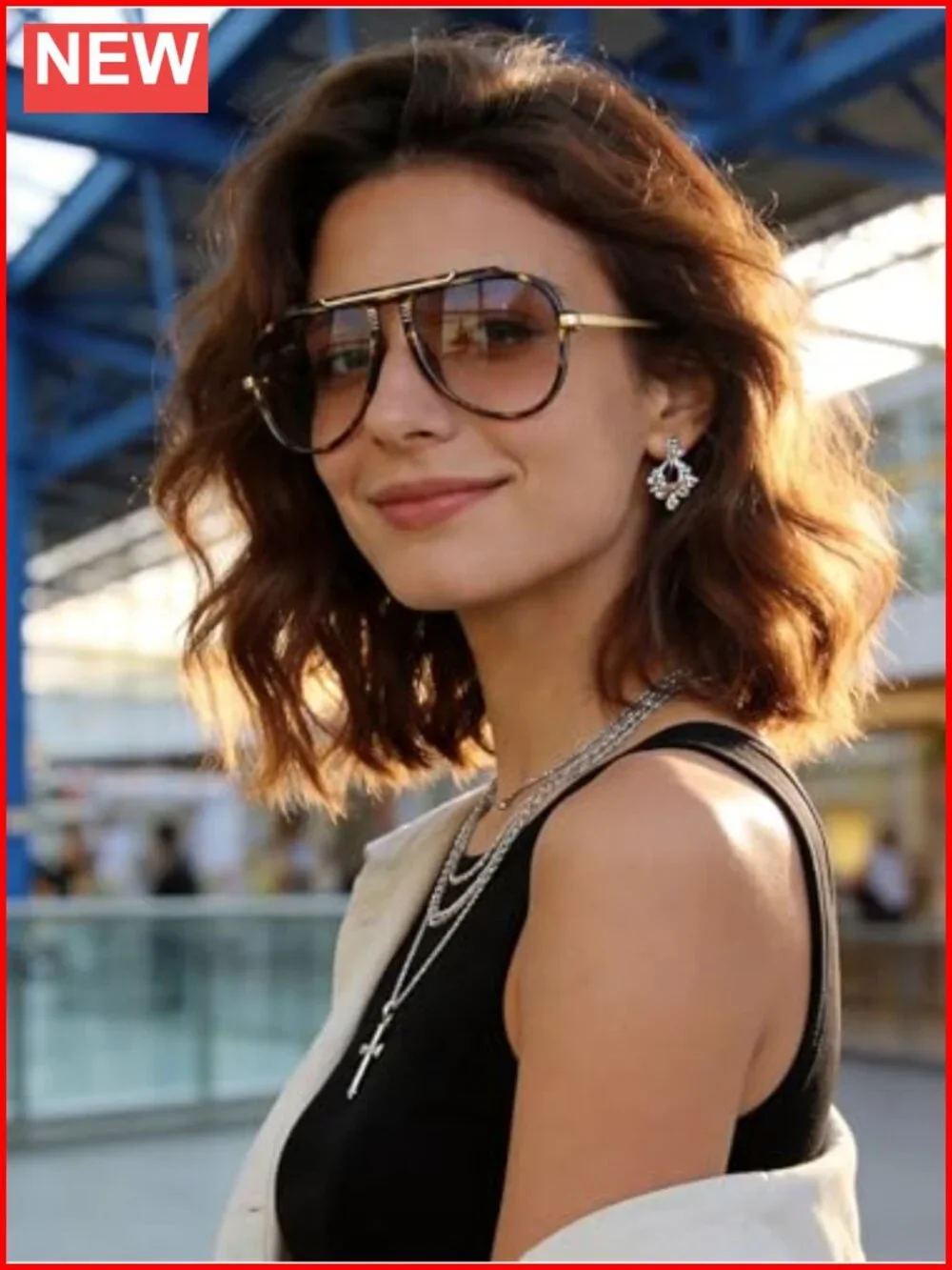 Oversized Aviator Sunglasses Retro Vintage UV Protection